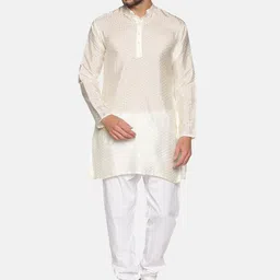 Sethukrishna Men Cream-Coloured Self Design Kurta with Churidar image 1