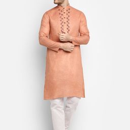 DEVOILER Men Nude-Coloured Ethnic Motifs Yoke Design Kurta with Pyjamas-picture-35
