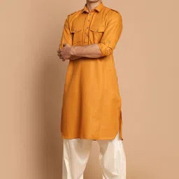 VASTRAMAY Men Rust Brown & Cream-Coloured Kurta with Patiala-55