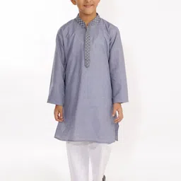 YK Boys Grey Striped Pleated Kurti with Pyjamas-21