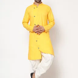 KAVYA SAREES Men Mustard Yellow Linen Kurta with Dhoti Pants-38