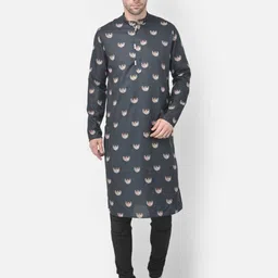 TABARD Men Black Printed Pure Cotton Kurta with Churidar-picture-30