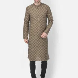 TABARD Men Beige & Black Cotton Jacquard Kurta with Pyjamas-image-94