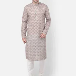 TABARD Men Beige Cotton Printed Kurta with Pyjamas-picture-36
