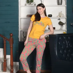 MAYSIXTY Floral Printed Pure Cotton T-shirt With Pyjamas-image-34