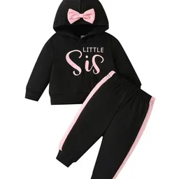 StyleCast Girls Black Typography Printed Hooded Long Sleeves Sweatshirt With Joggers-picture-3