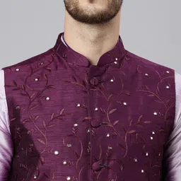 Hangup Men Purple & Lavender Regular Dupion Silk Kurta With Pyjamas & Nehru Jacket image 3