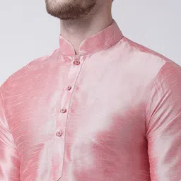 SG LEMAN Men Peach-Coloured Raw Silk Kurta with Pyjamas image 2