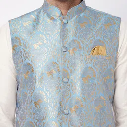 VASTRAMAY Men Cream-Coloured Kurta with Pyjamas With Nehru Jacket image 2