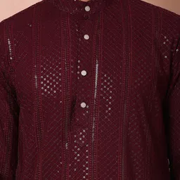 Jompers Mandarin Collar Embroidered Regular Sequinned Kurta with Pyjamas image 2