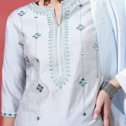 Vishudh Women Blue Embroidered Mirror Work Kurta with Palazzos & With Dupatta image 2
