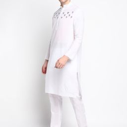 DEVOILER Men White Printed Kurta with Pyjama Set image 4