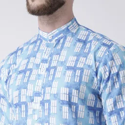 hangup plus Men Printed Straight Kurta with Pyjamas & With Nehru jacket image 2