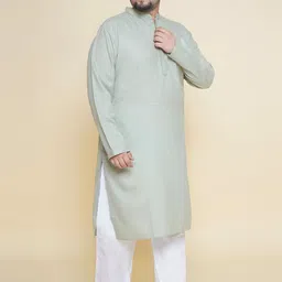 John Pride Plus Size Band Collar Regular Kurta With Pyjamas image 5