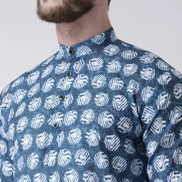 hangup plus Men Abstract Printed Kurta with Pyjamas & Nehru Jacket image 2