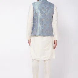 VASTRAMAY Men Cream-Coloured Kurta with Pyjamas With Nehru Jacket image 5
