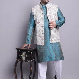 SOJANYA PLUS Woven Design Kurta & Pyjamas With Nehrujacket image 3