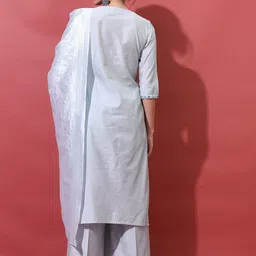 Vishudh Women Blue Embroidered Mirror Work Kurta with Palazzos & With Dupatta image 5