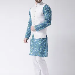 hangup plus Men Printed Kurta with Pyjamas & Nehru Jacket image 2