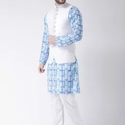 hangup plus Men Printed Straight Kurta with Pyjamas & With Nehru jacket image 5