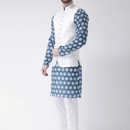 hangup plus Men Abstract Printed Kurta with Pyjamas & Nehru Jacket image 4