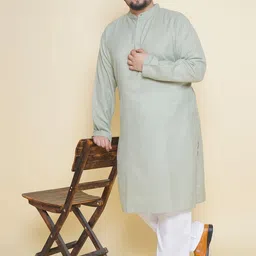 John Pride Plus Size Band Collar Regular Kurta With Pyjamas image 4