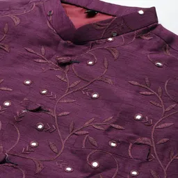 Hangup Men Purple & Lavender Regular Dupion Silk Kurta With Pyjamas & Nehru Jacket image 5