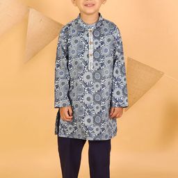 LIL DRAMA Boys Navy Blue Printed Pure Cotton Straight Kurta with Pyjamas-picture-18
