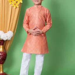 BAESD Boys Ethnic Motifs Embroidered Sequinned Straight Kurta with Pyjamas-33