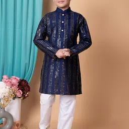 BAESD Boys Floral Embroidered Mandarin Collar Straight Kurta with Pyjamas-45