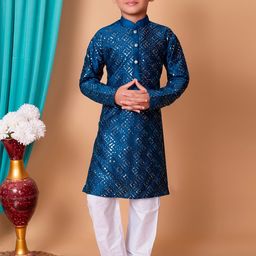 BAESD Boys Ethnic Motifs Embroidered Mandarin Collar Dupion Silk Straight Kurta & Pyjamas-30