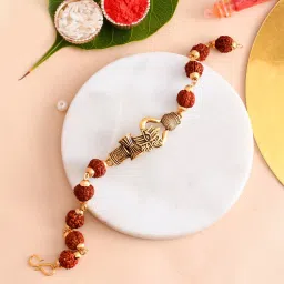 pride store Rudraksh 24-102-Rudraksh Braclet-Mahakal-1, Rakhi for brother Assorted Rakhi, Greeting Card, Chawal Roli Pack Set image 2