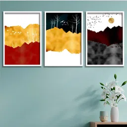 SAF Set Of 3 White & Red Digital Reprint Wall Art With Frame-31