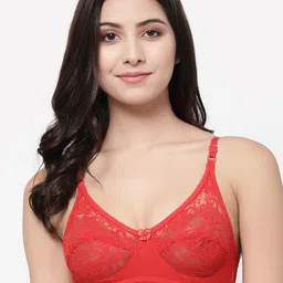 Docare Red Lace Cotton Non Padded Seamed Bralette Bra-picture-42