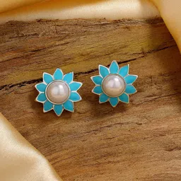 Estele Rhodium-Plated Floral Studs Earrings-16