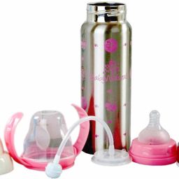 3 in 1 Baby Feeding Bottle Thermo-Stainless Steel Multifunctional-Sipper, Nipple & Straw 240 ML ( for 4+ Month Baby ) (Pink) - 240 ml-image-67
