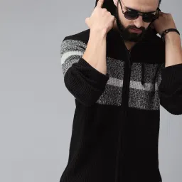 Men Colorblock Hooded Neck Black Sweater-image-36