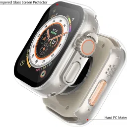 SwapME Screen Guard for 2 Pack Hard PC Case Built in Tempered Glass Compatible with 49mm Apple Watch Ultra 2 / Ultra, Thin Protective Case with Screen Protector for iWatch, Cover with Button, Transparent image 4