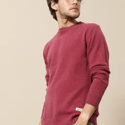 mr bowerbird Men Solid Round Neck Pink Sweater-picture-12