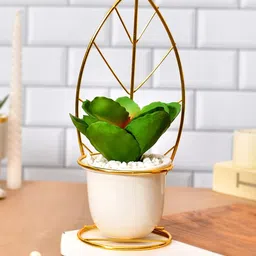 TAYHAA Green & White Artificial Plant With Ceramic Pot-50