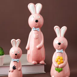 TAYHAA 3-Pcs Pink & Blue Ceramic Rabbit Family Showpiece-17