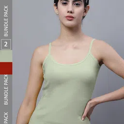 FBAR Pack Of 2 Shoulder Straps Non Padded Pure Cotton Bio Wash Camisoles-image-24