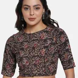 THE WEAVE TRAVELLER Hand Block Printed Non Paded Cotton Kalamkari Blouse image 1