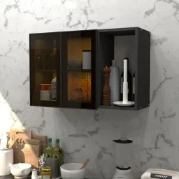 specialitypanels Aluminium Black Profile 2 Brown Tinted Glass handless shutters Wall Cabinet in Slate Grey Finish-picture-7