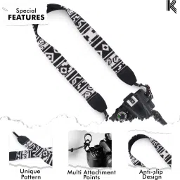 KRAPTICK Wolven Pattern Canvas Camera Neck Shoulder Strap Belt Compatible with All DSLR/SLR (Black White, Blocks Pattern) Strap image 3