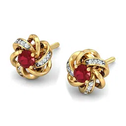 KUBERBOX Manikya 18KT Gold Diamond-Studded & Ruby Earrings-1.96gm image 3