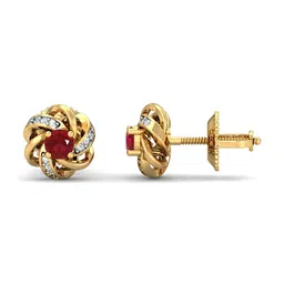 KUBERBOX Manikya 18KT Gold Diamond-Studded & Ruby Earrings-1.96gm image 4