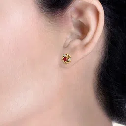 KUBERBOX Manikya 18KT Gold Diamond-Studded & Ruby Earrings-1.96gm image 5