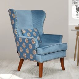 casacraft from pepperfry Orlan Fabric Wing Chair In Blue Floral Colour-picture-9