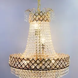 SHRI MAHAL ANTIQUES Gold Toned Crystal Jhumar Ceiling Lamp-image-98